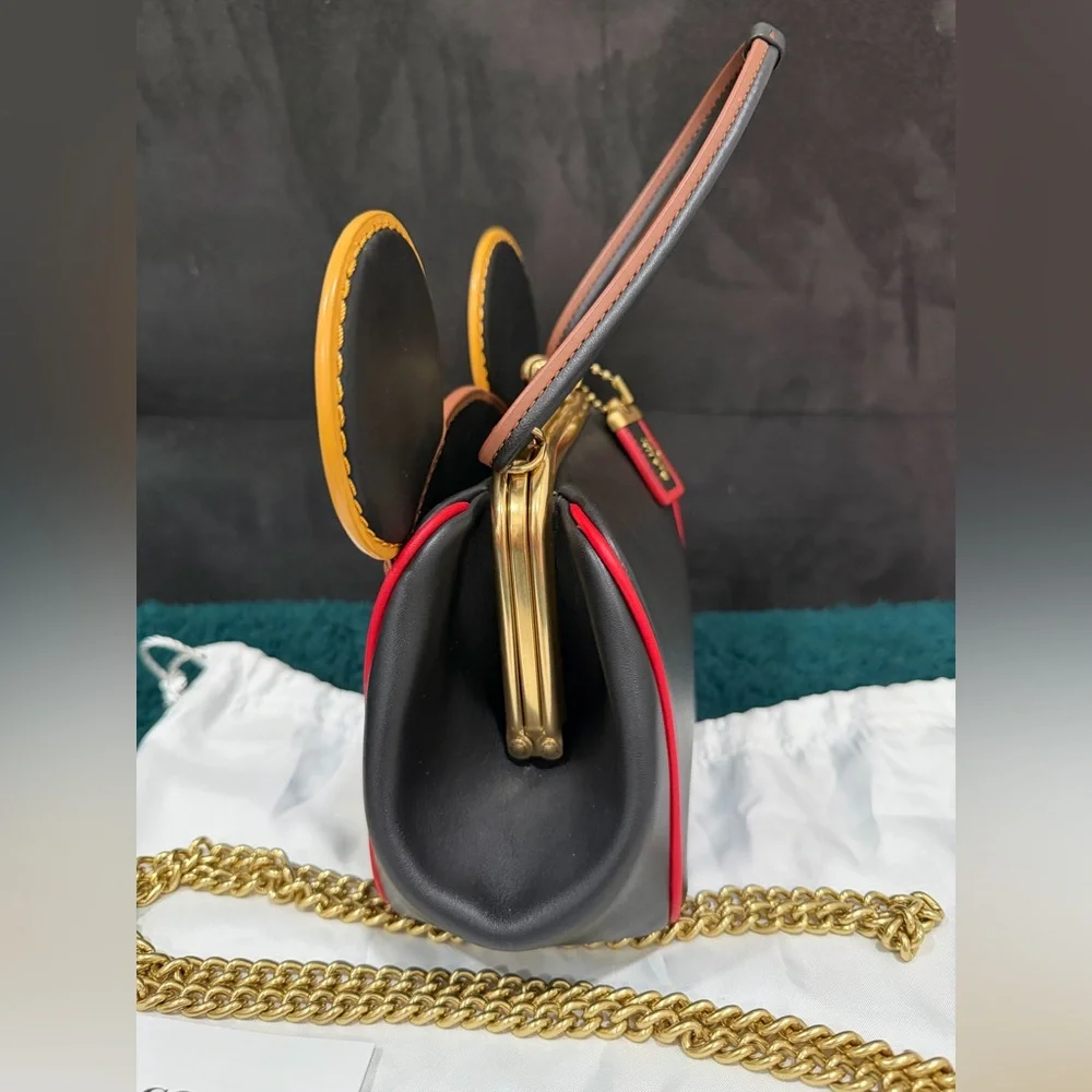 COACH Disney Mickey Mouse x Keith Haring Kisslock Satchel Black - Picture 3 of 11